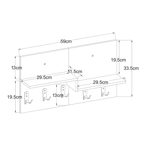 Botaruvn vægknagerække med 2 hylder 34x59x13 cm Beige/hvid [en.casa]
