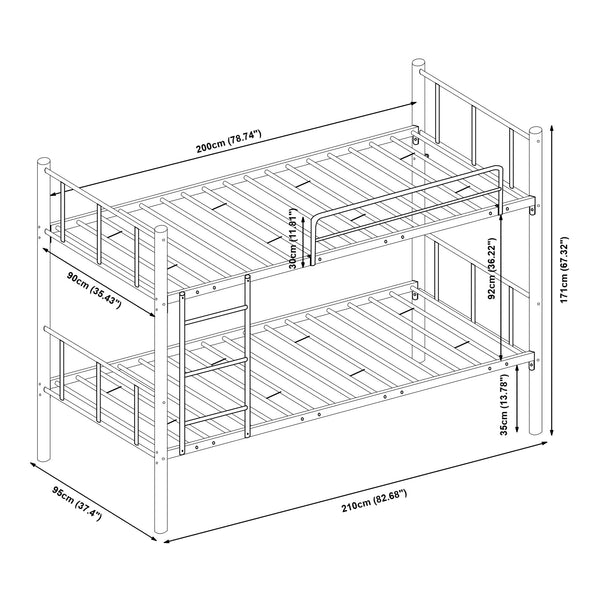 Berimma køjeseng i metal 90x200 cm sort [en.casa]