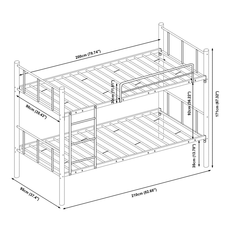 Målskitse Berimma køjeseng i metal 90x200 cm sort [en.casa]