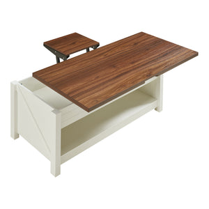 Kasama sofabord med løfteplade og opbevaringsplads 110x55x54 cm valnøddelook/hvid [en.casa]
