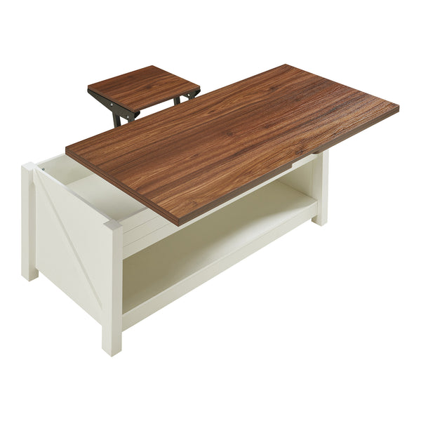 Kasama sofabord med løfteplade og opbevaringsplads 110x55x54 cm valnøddelook/hvid [en.casa]