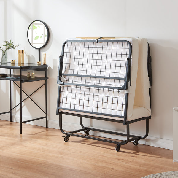 Metalfoldeseng Lustendi med madras 200x90cm sort/eg-look [en.casa].