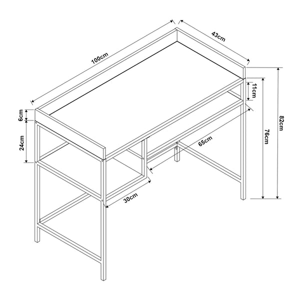 Skrivebord Belana 100x43x82 cm sort/eg-look [en.casa]