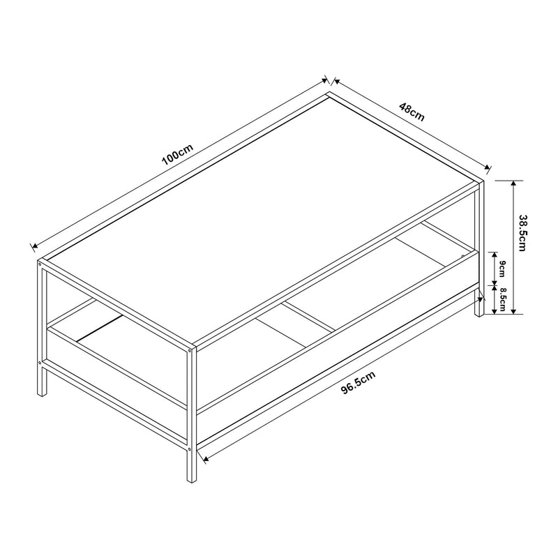 Målskitse Sofabord Belana 100x48x39 cm sort/eg-look [en.casa]