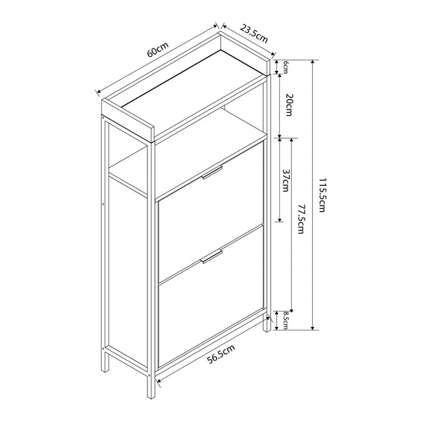 Belana skovogn med 2 klapper 116x60x24 cm sort/eg-look [en.casa]