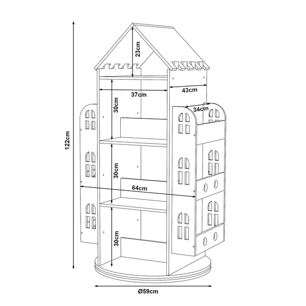 Roterende børnehylde Sanköre 122x64x43 cm fyrretræ natur [en.casa]