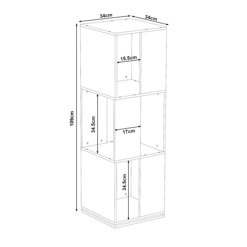 Målskitse Drejelig bogreol Fjelmarirg 109x34x34 cm Hvid [en.casa]