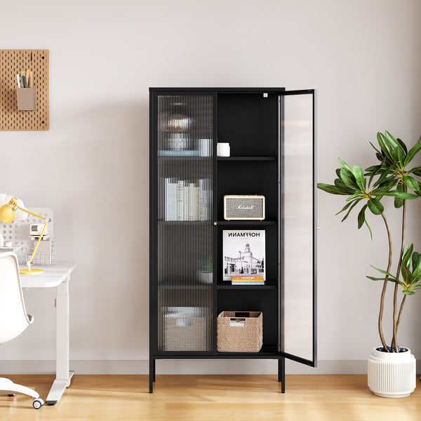 Vitrineskab Vinterhavn 180x80x35 cm stål sort [en.casa]