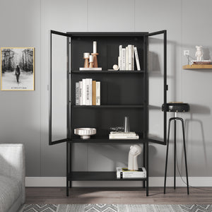 Vitrineskab Borshavisa stål 2-dørs 160x80x35 cm sort [en.casa]