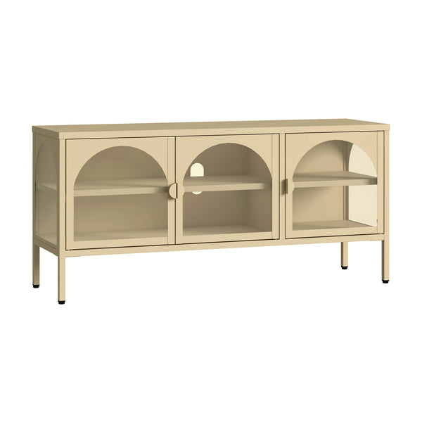 Vitrineskab-Sideboard Klippestad Stål 118x35x55 cm Kamel Farve [en.casa]
