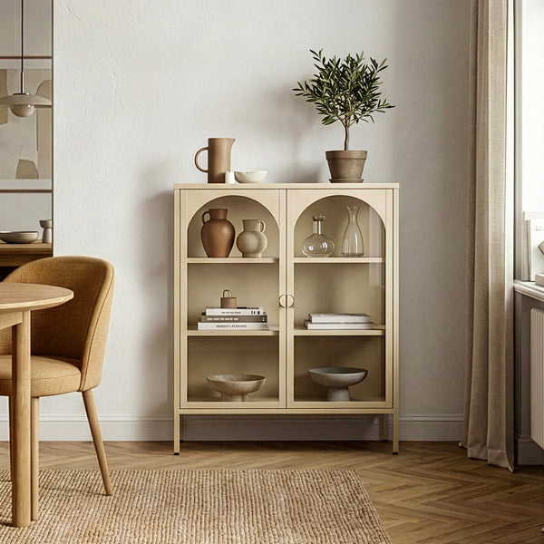 Vitrineskab Klippestad Stål 95x80x35 cm Kamel Farve [en.casa]