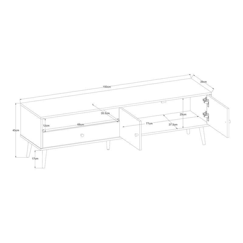 Målskitse TV-møbel Hallevil 150x39x45 cm hvid [en.casa]