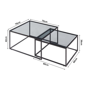 Sofabord sæt med 2 Tromlaslo røgfarvet glas, grå [en.casa]