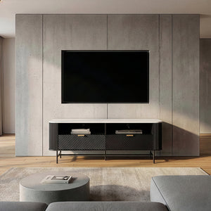 TV-Lowboard Olvehok 140x40x55 cm Sort/Marmorlook, hvid [en.casa]
