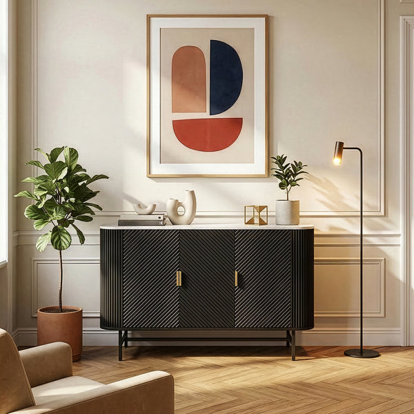 Sideboard Olvehok 110x40x77 cm Sort/Marmorlook, hvid [en.casa]