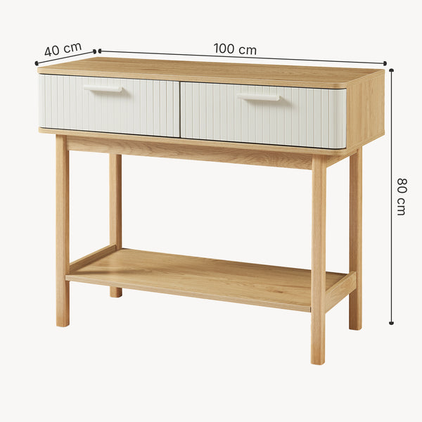 Konsolbord Ferrersp med 2 skuffer 100x40x80 cm egetræslook/sandfarver [en.casa]