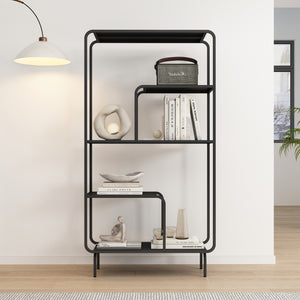 Bogreol Færder stål 145x76x33 cm sort [en.casa]