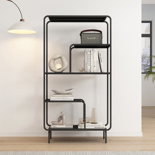 Bogreol Færder stål 145x76x33 cm sort [en.casa]