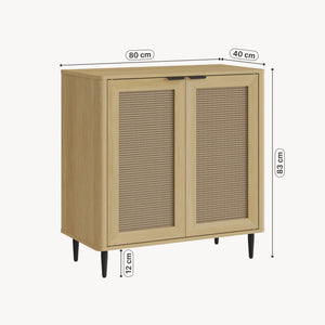 Skænk Lukhomso 83x80x40 cm egetræslook/rattan-look [en.casa]