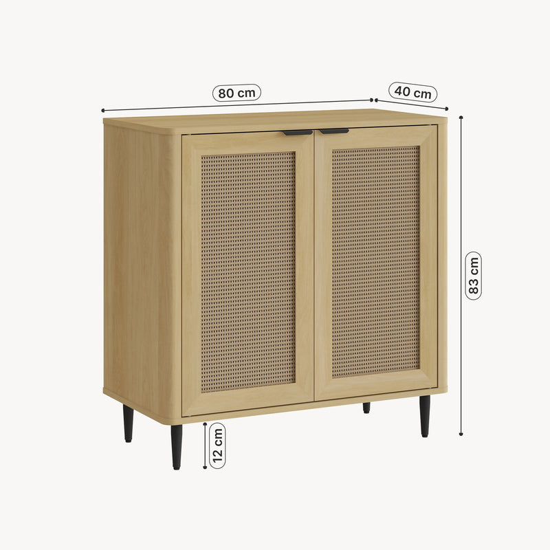 Målskitse Skænk Lukhomso 83x80x40 cm egetræslook/rattan-look [en.casa]