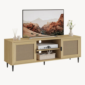 TV-skab Lukhomso 152x40x54 cm egetræslook/rattan-look [en.casa]