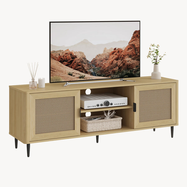 TV-skab Lukhomso 152x40x54 cm egetræslook/rattan-look [en.casa]
