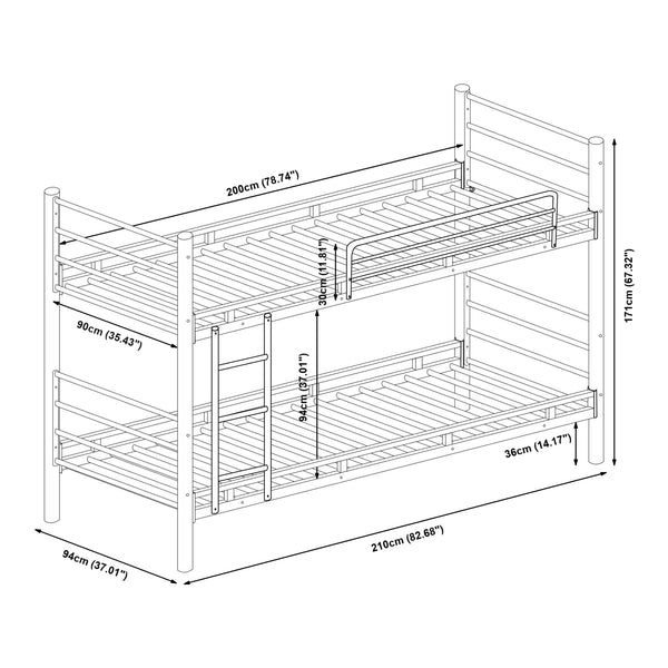 Bevapis køjeseng i metal med 2 madrasser 90x200 cm sort [en.casa]