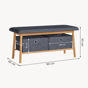 Vad bænk med 2 opbevaringsbokse 90x30x45 cm natur/grå [en.casa]