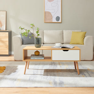 Sofabord Bordkak med skuffe 100x48x45 cm egetræslook/hvid [en.casa]