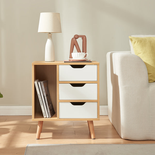 Sengebord Bordkak 55x48x30 cm egetræslook/hvid [en.casa]
