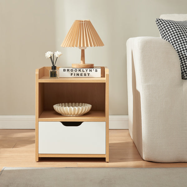 Sengebord Bordkak 45x36x34 cm egetræslook/hvid [en.casa]