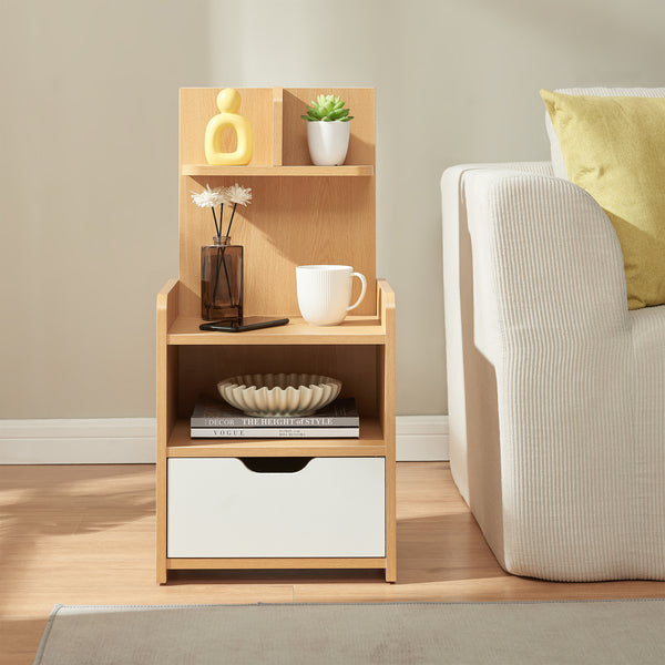 Sengebord Bordkak 75x35x30 cm egetræslook/hvid [en.casa]