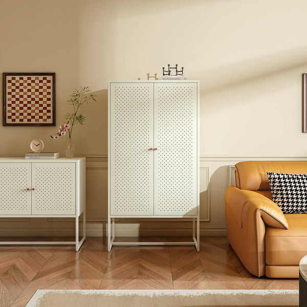Highboard Viitasaari 150x80x40 cm stål cremehvid [en.casa]