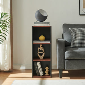 Bogreol 'Trond' med 3 åbne rum 80 x 30 x 23 cm Sort/valnødoptik