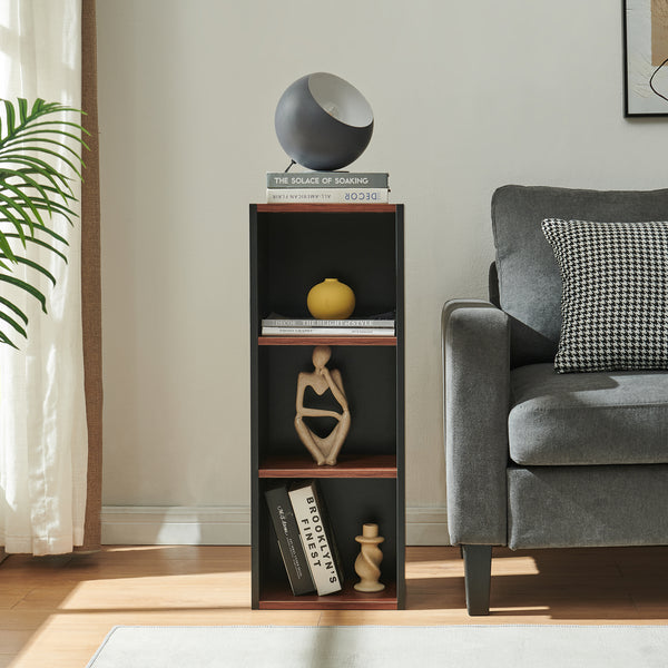 Bogreol 'Trond' med 3 åbne rum 80 x 30 x 23 cm Sort/valnødoptik