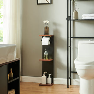 Toiletpapirholder Trond 76x18x18 cm Sort/Valnøddeudseende [en.casa]