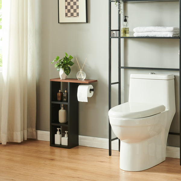 Toiletrulleholder Trond 60x40x16 cm Sort/Valnøddeudseende [en.casa]