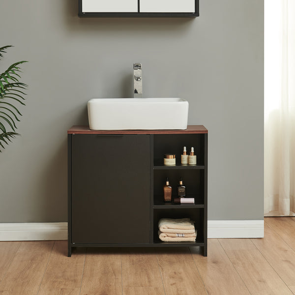 Vaskeskab Trond 60x66x30 cm Sort/Valnøddeudseende [en.casa]