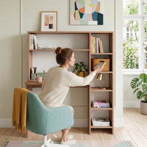 Skrivebord med hylde Onega 143x114x40 cm træfarvet [en.casa]