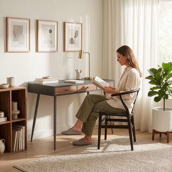 Skrivebordsskammel 115x48x76 cm Sort/Valnøddetrælook [en.casa]