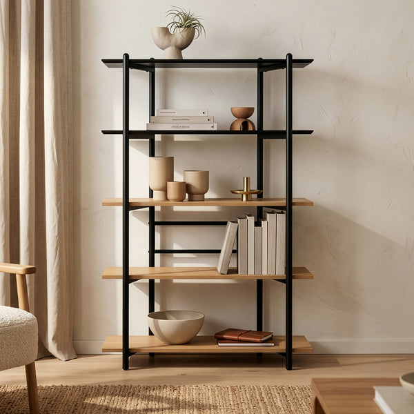 Bogreol Kappespoo 124x80x35 cm Sort/Egeoptik [en.casa]
