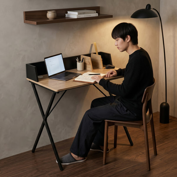 Skrivebord Kappespoo 84x80x50 cm Sort/Ege-look [en.casa]
