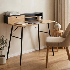 Skrivebord Var 93x90x50 cm Sort/Egeoptik [en.casa]