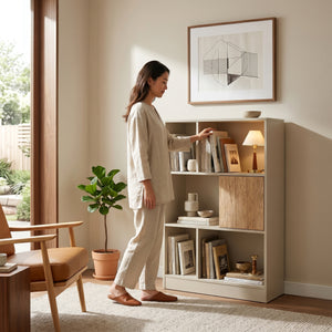 Bogreol Karena 112x70x30 cm Cremehvid/Ege-look [en.casa]