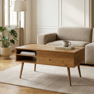 Sofabord Vasdabod med løfteplade 96x59x50 cm egetræslook [en.casa]