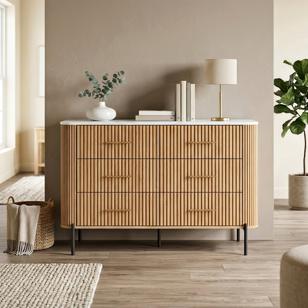 Kommode Kokunse med 6 skuffer 120x42x78 cm egetræslook [en.casa]