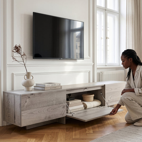 TV-skab Kapipimso med 3 klapper 194x31x37 cm egetræslook, grå [en.casa]