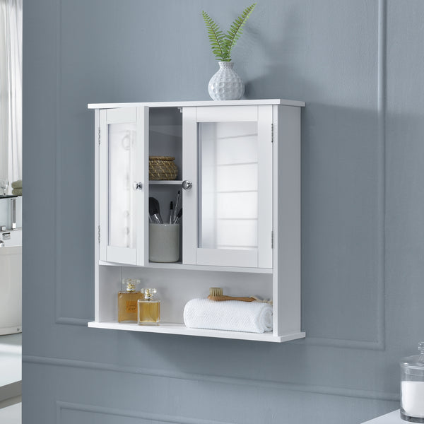 [en.casa]® Vægskab til badeværelse - 58x56x13cm - hvid - med spejl
