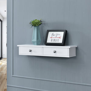 Væghylde Geeste 60x15x10 cm med 2 skuffer hvid [en.casa]