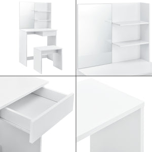 [en.casa]® Toiletbord / sminkebord med spejl og stol - 141x75x39,7cm - hvid 